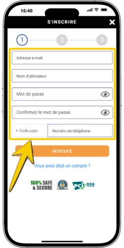 Formulaire avec e-mail, téléphone et mot de passe